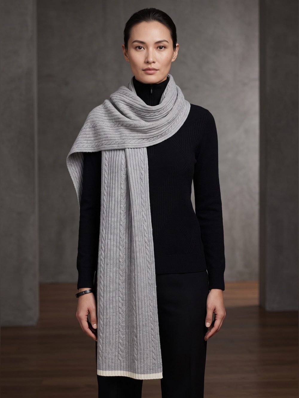 Vineyard Vines 100% Cashmere Cable Knit Scarf Grey Oversized 15 X 76 Cozy Soft